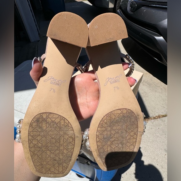 Jewel Badgley Mischka Orsen Embellished Slide Sandal Heel, 7.5 (rose gold/nude) - Picture 3 of 9